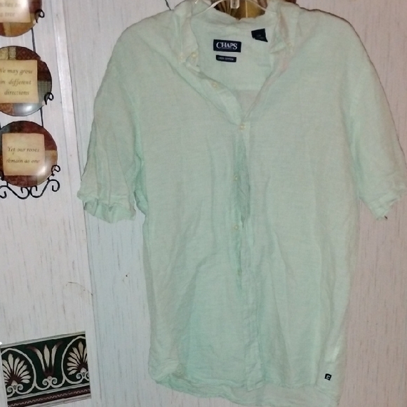Chaps Green/White Linen Cotton Top - Picture 1 of 5
